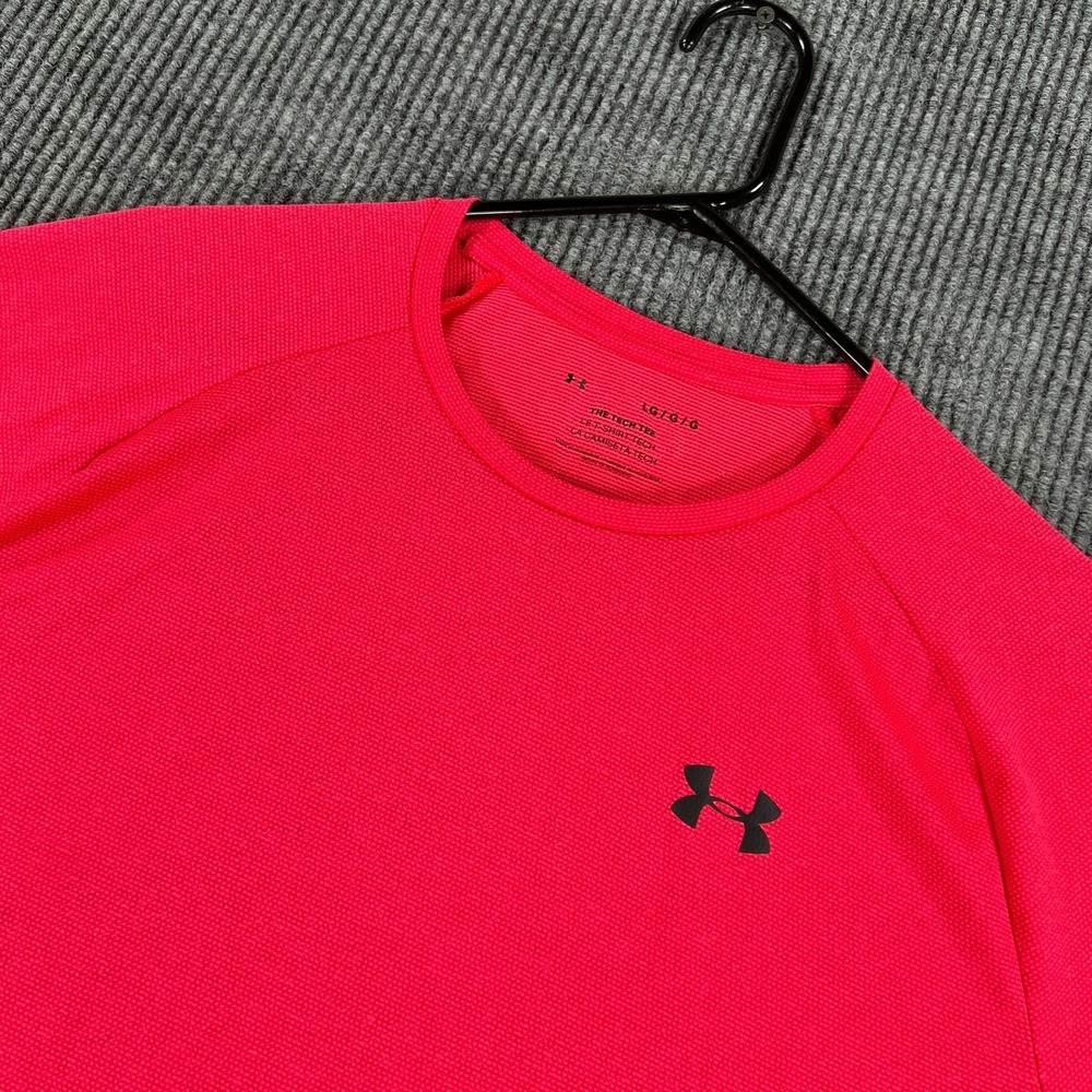 Under Armour Tech Tee Shirt Mens Large Pink Short Sleeve Loose Fit Active Gym